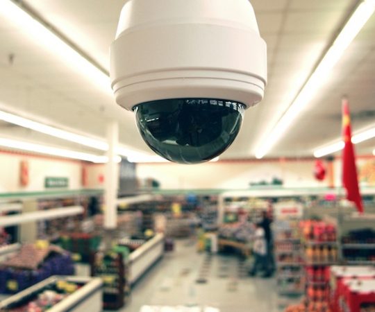 Security camera in grocery store, close-up
